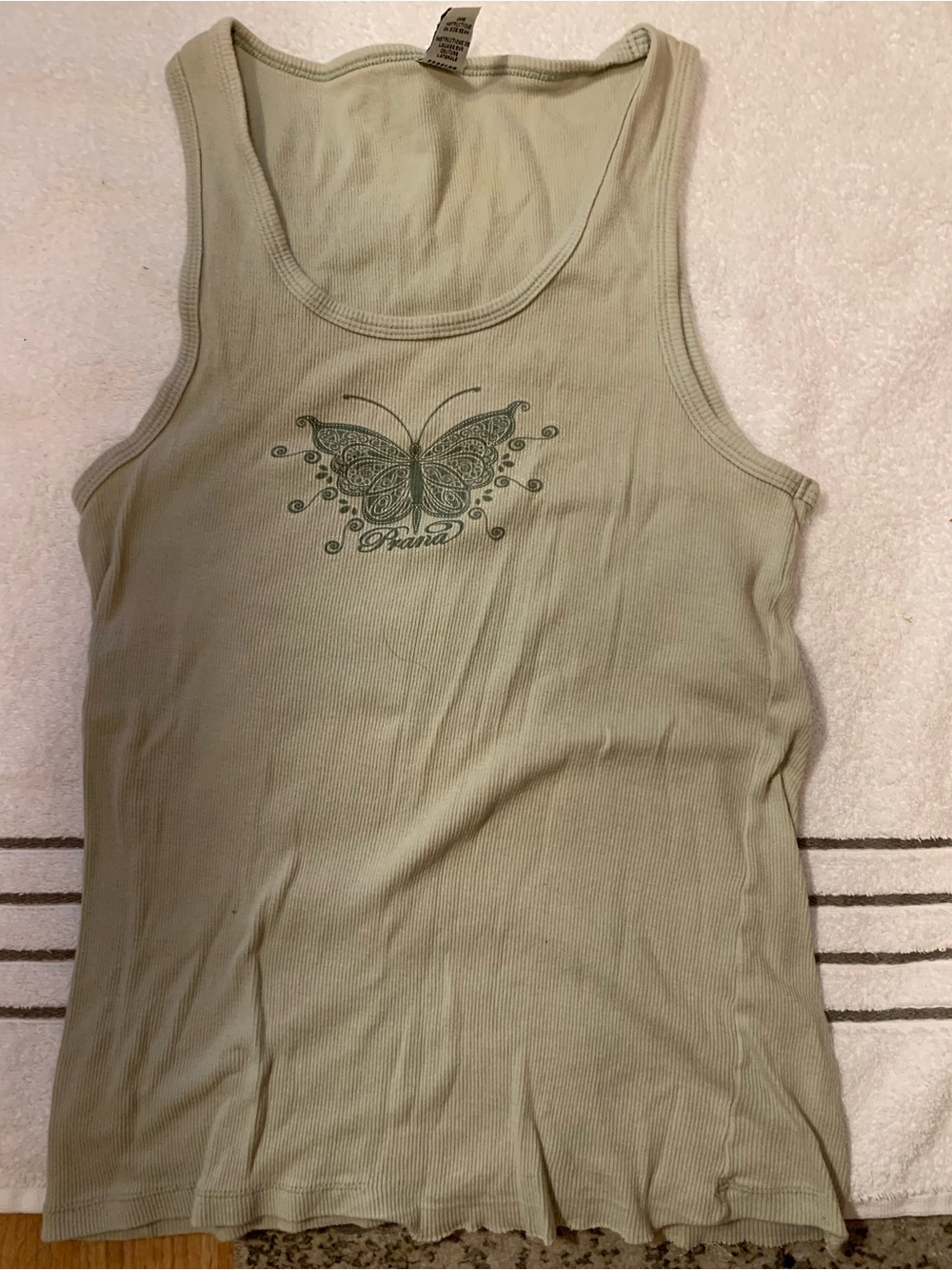 Prana Women's sage green Tank Top with Butterfly Graphic